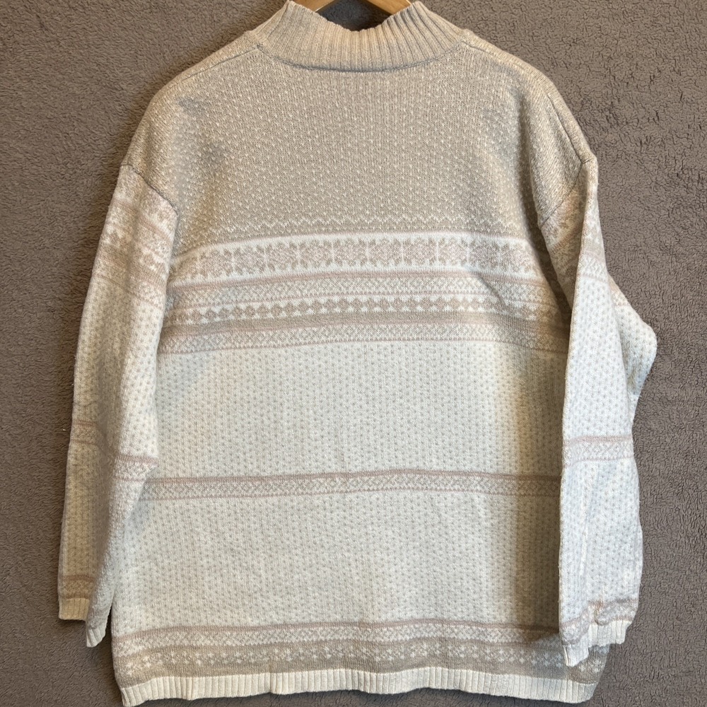 Liz Claiborne Liz & Co Fair Isle Mock Neck Sweater Women's XL Cream Cottagecore - Picture 7 of 8